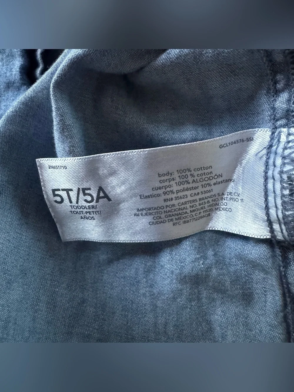 Oshkosh Light Blue Button-Front Chambray Denim Dress Short Sleeves Minimalist 5T